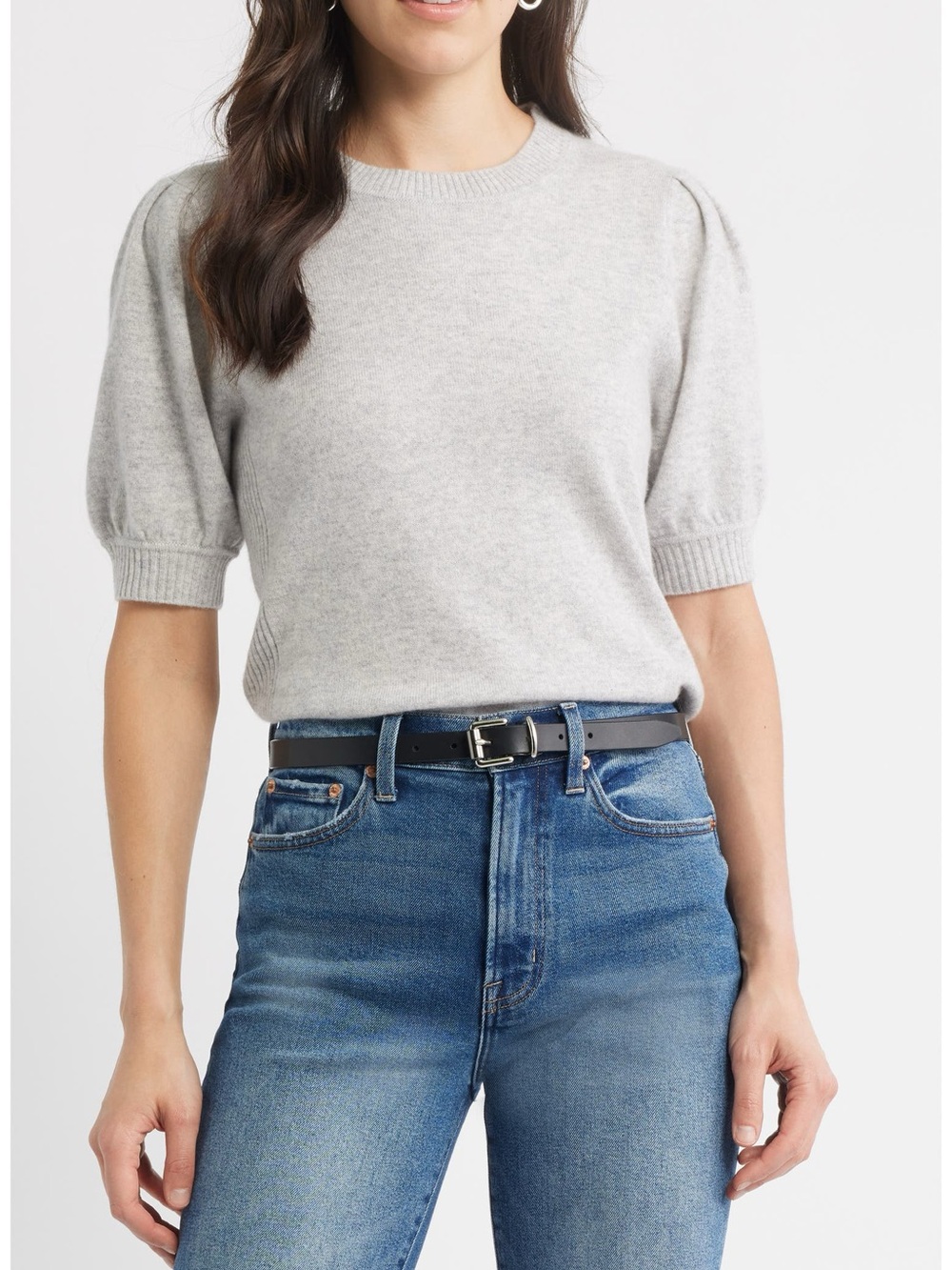 Caslon Cream Puff Sleeve Wool & Cashmere Sweater Size S